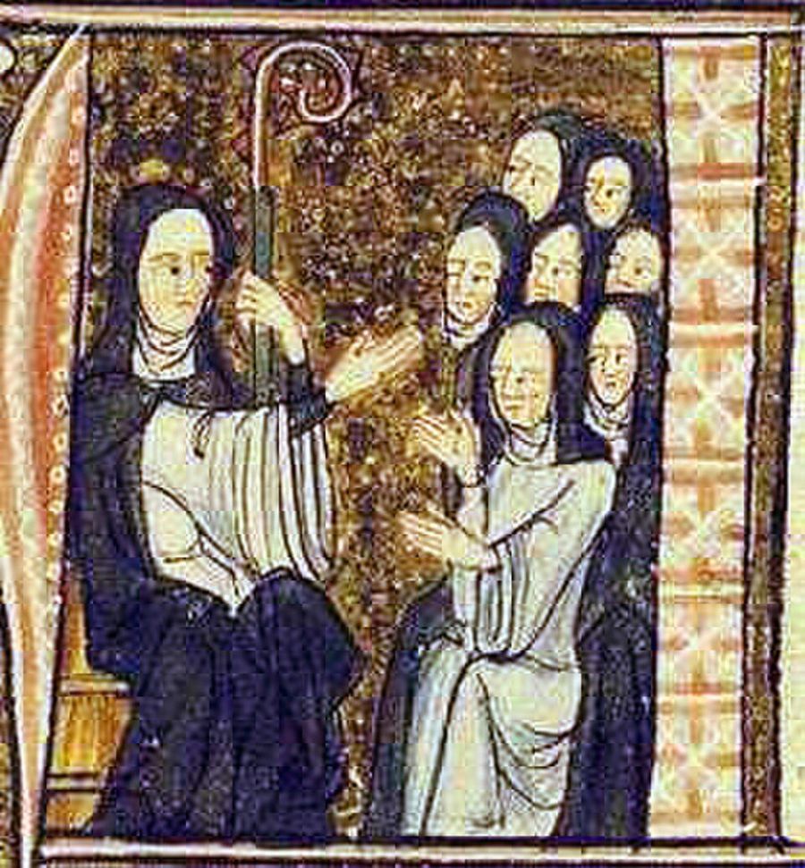 Medeltida illumination: Hildegard med sina nunnor