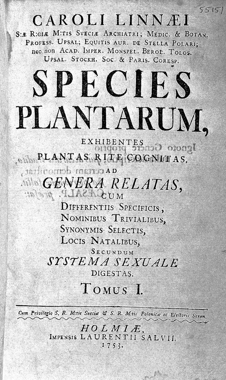 Titelsida till Species Plantarum, 1753